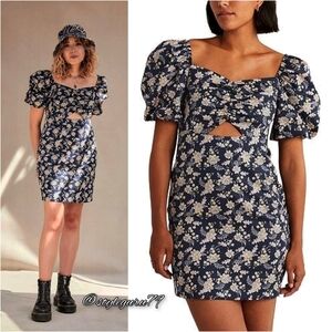 NWT, BODEN, Cut Out Detail Mini Dress In Blue Floral Print